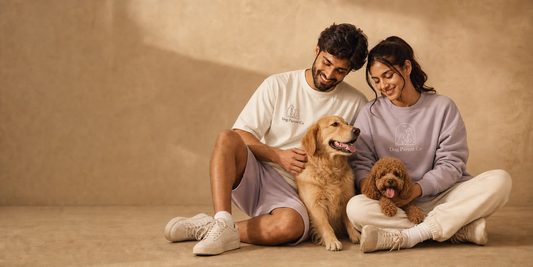 Dog parents wearing Dog Parent Co apparel with their dog